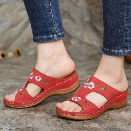 [New Arrivals 2023] PREMIUM Flower Embroidered Arch Support Wedge Sandals