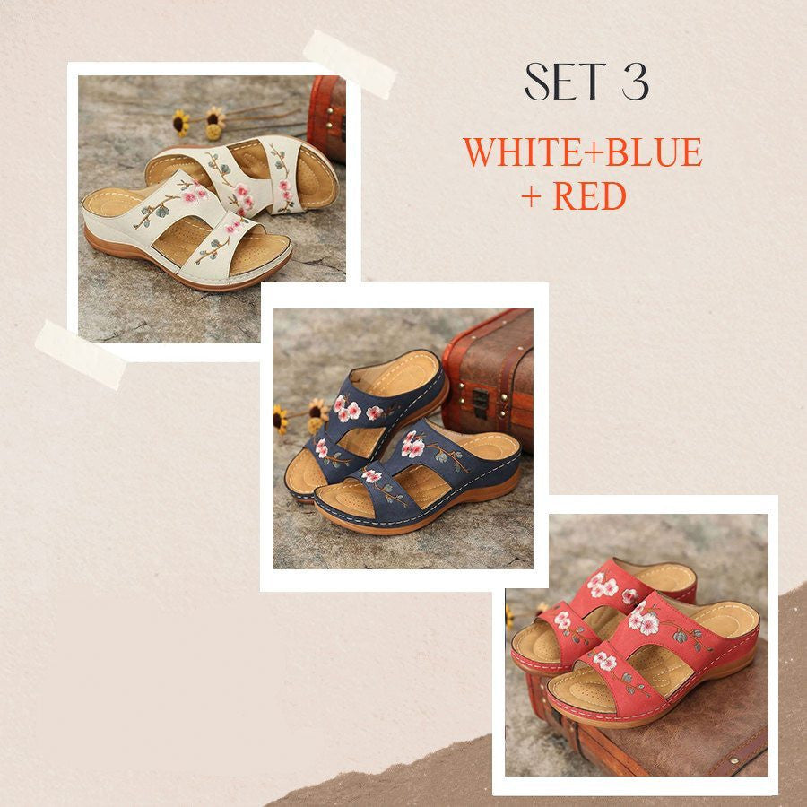 [New Arrivals 2023] PREMIUM Flower Embroidered Arch Support Wedge Sandals