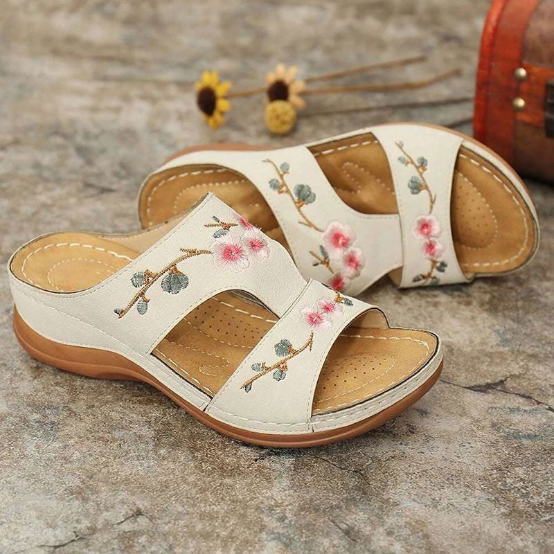 [New Arrivals 2023] PREMIUM Flower Embroidered Arch Support Wedge Sandals