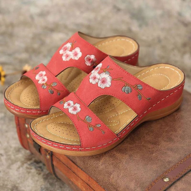 [New Arrivals 2023] PREMIUM Flower Embroidered Arch Support Wedge Sandals