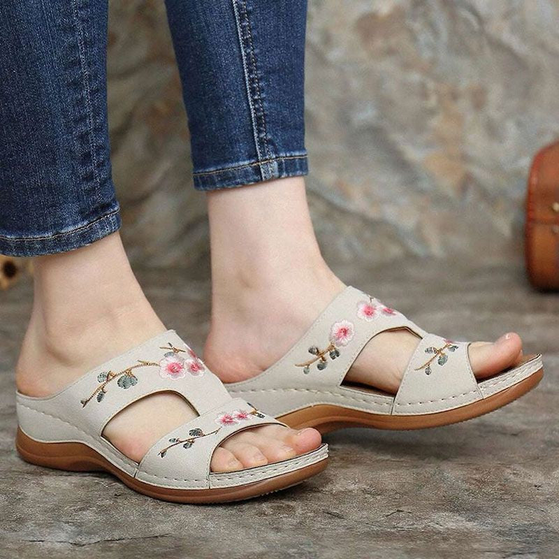 [New Arrivals 2023] PREMIUM Flower Embroidered Arch Support Wedge Sandals