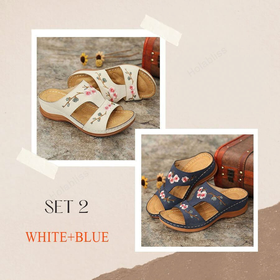 [New Arrivals 2023] PREMIUM Flower Embroidered Arch Support Wedge Sandals