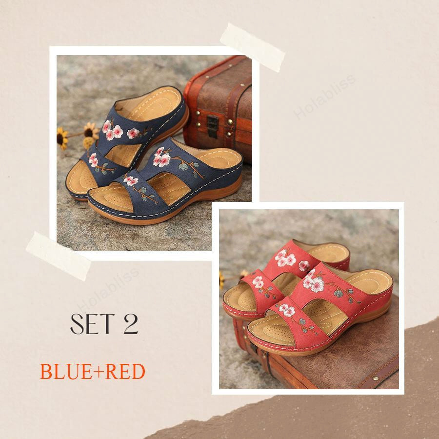 [New Arrivals 2023] PREMIUM Flower Embroidered Arch Support Wedge Sandals