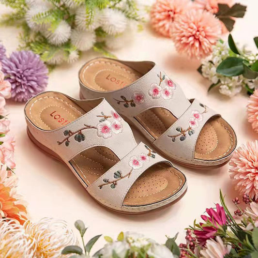 [New Arrivals 2023] PREMIUM Flower Embroidered Arch Support Wedge Sandals