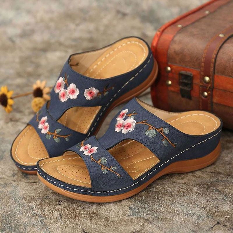 [New Arrivals 2023] PREMIUM Flower Embroidered Arch Support Wedge Sandals